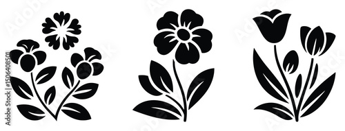 Black and white floral silhouette vector design

