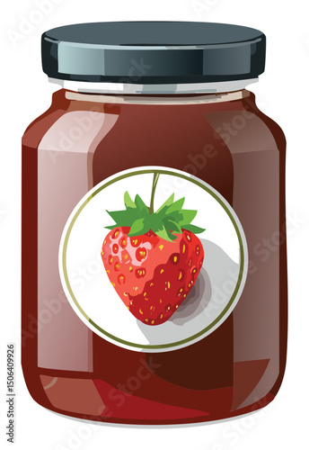 strawberry jam in glass jar - vector illustration