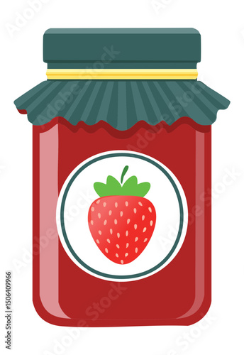 jar of strawberry jam - vector illustration