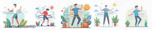 male character vector playing hula hoop