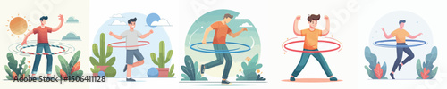 male character vector playing hula hoop