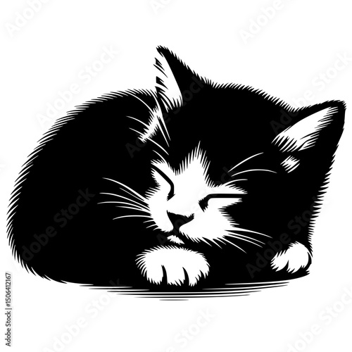 Silhouette of a sleeping black cat