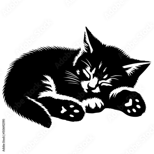 Silhouette of a sleeping black cat
