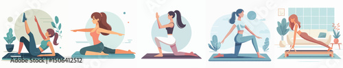 vector character girl doing pilates