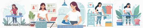 vector character woman is ironing