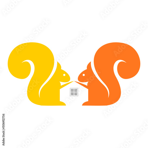 2 squirrels and forming a house vector logo