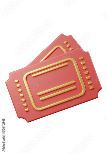 Gold Trimmed Red Event Tickets Show Pair Pass Admission 3D