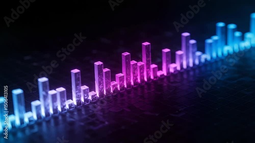Futuristic Isometric Graph Chart Bar Glowing Business Data Illustration