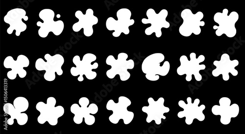 24 Irregular White Splashes Blobs Ink Paint Splatter Set Design Element