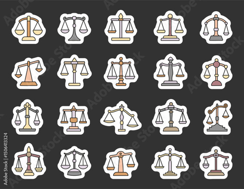Libra balance set featuring court symbols, law elements, equality measurement, tribunal authority, fair decisions, legal judgment, and professional emblem clipart for your projects