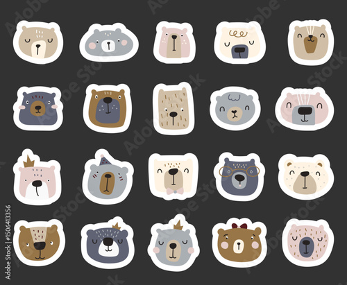 Cute bear character scandinavian style set created for childrens forest themed decorations and animal illustration for your charming creative design projects