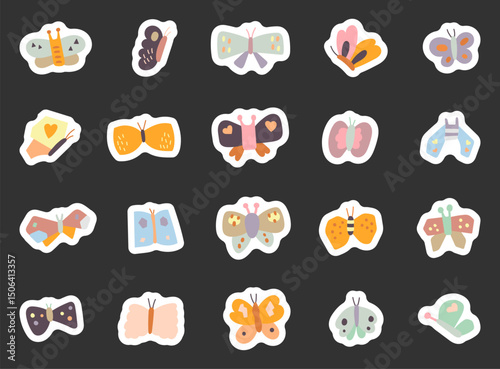 Butterfly set with scandinavian style created for calm nature inspired artwork, gentle hand drawn details, for yours illustration and creative designs projects