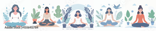 vector character woman meditating