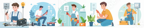 young man character vector repair electricity