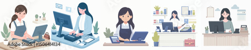 vector character woman working cashier