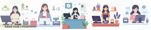 vector character woman working cashier