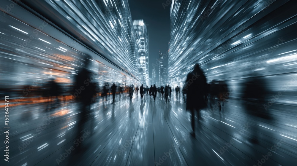 Nightscape City Hustle: Dynamic perspective of urban life, blurred lights illuminate a busy city street at night. Nightscape City Hustle: Dynamic perspective of urban life, blurred lights illuminate a busy city street at night.