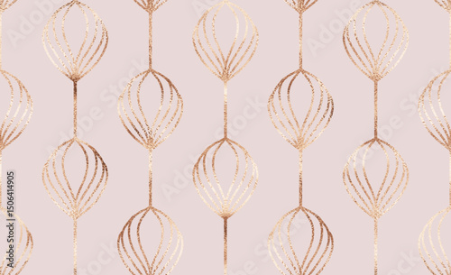 Art deco floral seamless pattern with gold bud tiles.