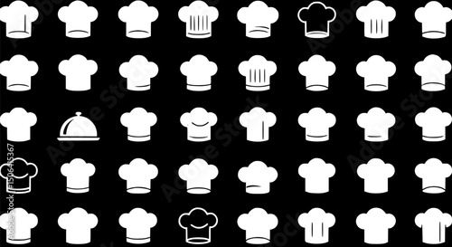 Chef Hat Icons White and Black Culinary Cooking Restaurant Food Patter