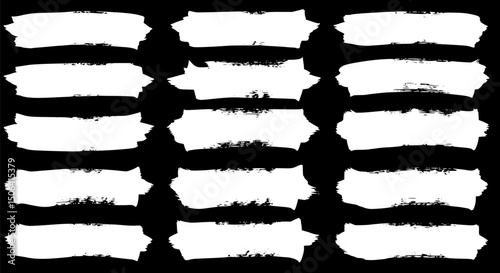 20 Grunge Brush Stroke Banners White Paint Splatter Black Background D