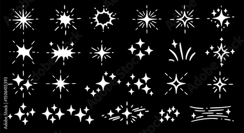 30 Hand-Drawn Sparkling Stars Glitter Shine Twinkle Vector Graphics