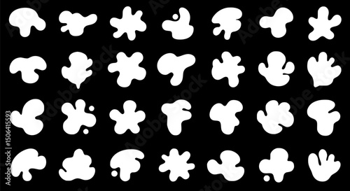 30 White Irregular Ink Blobs Splashes Shapes Vector Set Collection