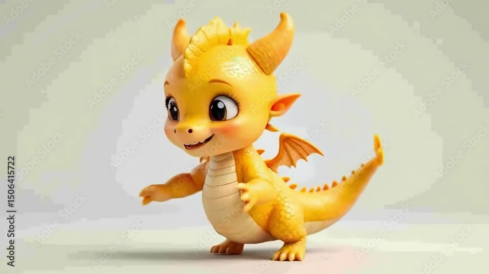 Cute golden dragon cartoon baby character for children illustration