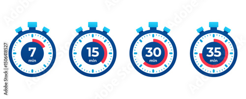 vector illustration Set of Stopwatch Timers Indicating Various Countdown Intervals