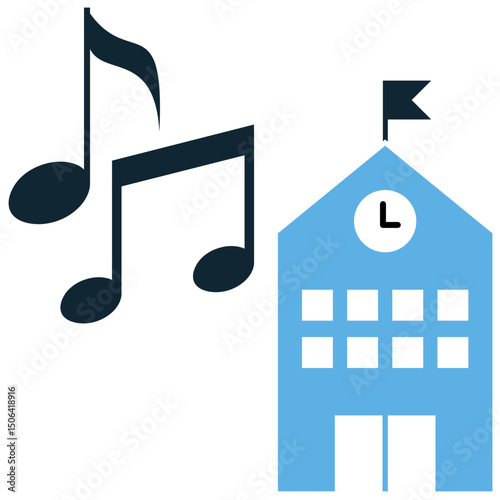 Music school icon vector for sound education, instrument training, and artistic learning. Ideal for student orchestra, music class, and musical theory or practice.