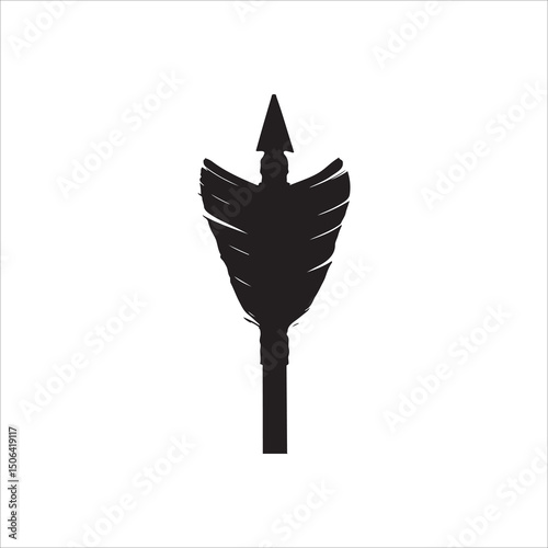 Stylized Black Arrow with Feathered Fletching Silhouette - Native American Inspired