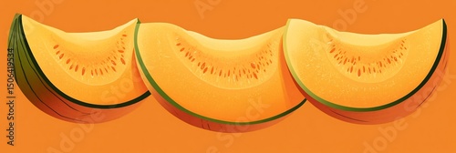 Slices of cantaloupe basking in the summer glow a vibrant juicy delight rendered in smooth graphic