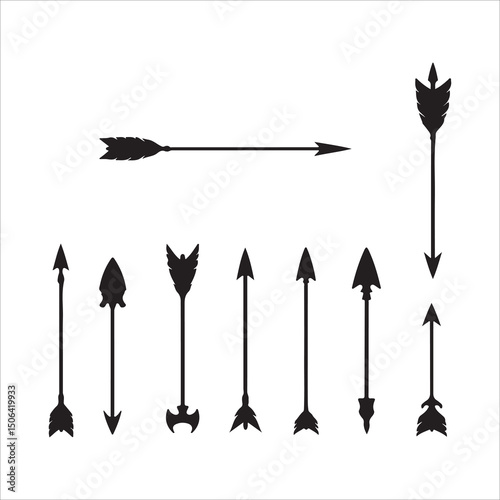 Set of Various Arrowhead Silhouettes: Distinct Designs for Archery, Hunting, Tribal Art, and Historical Weaponry Graphics