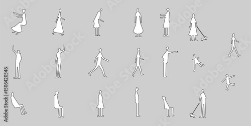 Sketch people illustrations, people vector illustration. Hand drawn, set elements for architecture and landscape design. Sections, Elevations, Floor Plans.	

