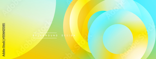 Abstract gradient circles overlap, creating vibrant yellow, turquoise hues. Modern design element for backgrounds, presentations. Smooth transitions present visual appeal.