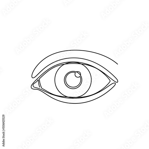 Eye illustration isolated on white background, a simple line drawing of a human eye with eyebrow, eyelid, iris, and pupil, a minimalist vector graphic design