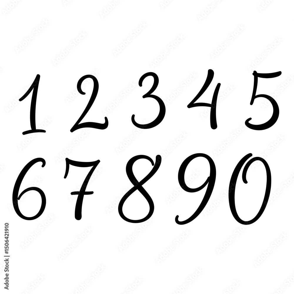 Obraz premium Handwritten black numbers from zero to nine isolated on white background