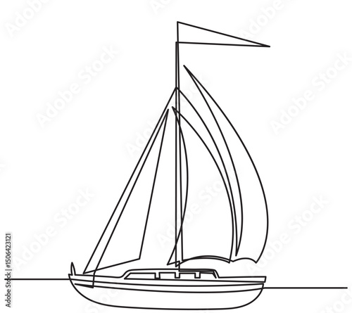Continuous line drawing of a sailboat vector.single line Travel and journey boat illustration. Traveling and summer season concept. isolated on a white background.