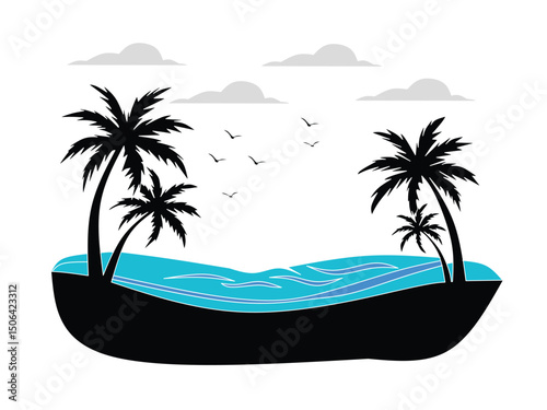 Summer background with palm and sea 
