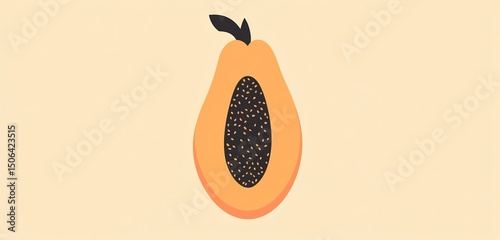 Slice of paradise a vibrant papaya revealing its treasure of black seeds flat lay illustration on