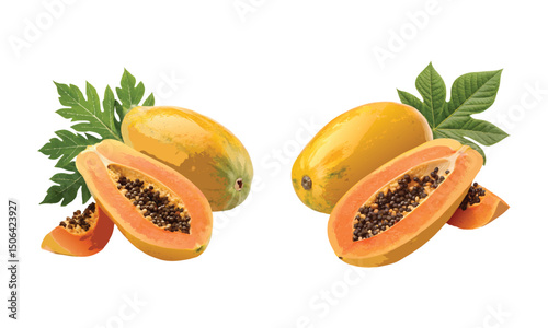 fresh papaya fruit on white background