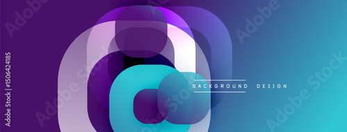 Abstract layered shapes create vibrant gradient effect. Modern design, suitable for backgrounds, presentations. Purple, blue hues dominate composition.