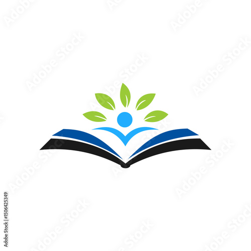 people and leaves on an open book vector logo