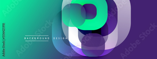 Abstract design features layered circles forming letter. Gradient teal to purple hues dominate composition. Text reads background design.