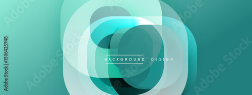 Abstract geometric shapes overlap. Teal hues dominate design, creating modern visual effect. Smooth gradients enhance depth.