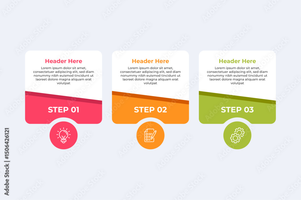 Fototapeta premium Threestep process with icons for ideas planning and implementation.