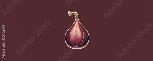 A single ripe fig glistens against deep burgundy an invitation to sweetness with simple pixel art