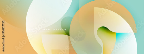 Abstract geometric shapes overlap. Soft orange, teal hues create modern background design. Minimalist style, smooth gradients present.