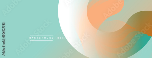 Abstract fluid shapes overlap, creating soft color gradients. Background features teal, orange, white hues. Minimalist design.