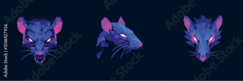 Panther and Fox Mascot Head Logo Set in Abstract Vector Style ideal for stealth animal emblems and night-themed designs