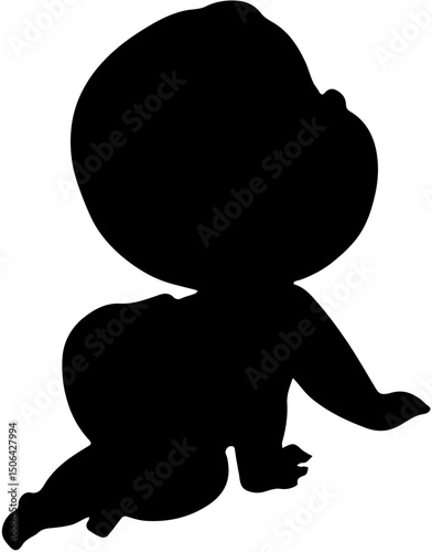 Black and white image of a small child crawling